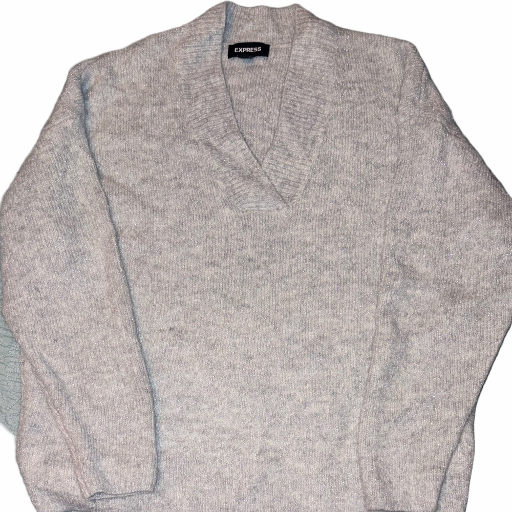 Express Silver Oversized V-Neck Sweater | EUC | Sz XS - M